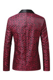 Blazer de baile de jacquard rojo oscuro con solapa para hombre
