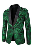 Blazer de baile de jacquard con solapa de un botón verde para hombre