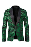 Blazer de baile de jacquard con solapa de un botón verde para hombre