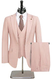 Trajes de hombre con solapa con muesca de 3 piezas a rayas beige