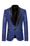 Blazer de baile de hombre con solapa de chal azul brillante y botón