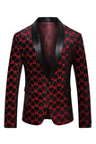 Blazer de baile impreso con solapa de chal rojo negro