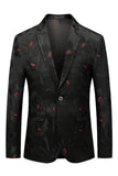 Blazer de fiesta con solapa con muescas en jacquard negro