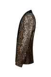 Blazer de baile para hombre con solapa de chal dorado brillante