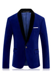 Blazer de baile de un botón con solapa chal azul para hombre