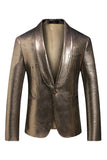Blazer de baile de graduación para hombre con solapa de chal metálico dorado