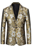 Blazer de baile de un botón floral estampado dorado