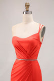 Vestido largo de fiesta con cuentas de sirena naranja de un hombro con abertura