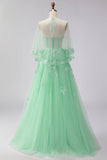 Corsé verde de línea A con tul con pliqués y vestido largo de graduación convertible