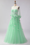 Corsé verde de línea A con tul con pliqués y vestido largo de graduación convertible