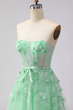 Corsé verde de línea A con tul con pliqués y vestido largo de graduación convertible