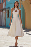 Vestido de novia blanco midi halter A-Line Hollow Out