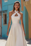 Vestido de novia blanco midi halter A-Line Hollow Out