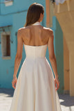 Vestido de novia blanco midi halter A-Line Hollow Out
