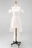 Mini vestido de novia con lazo y tubo de hombros descubiertos blanco