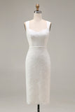 Vestido de novia midi con aplicación de encaje de tirantes finos de vaina de marfil