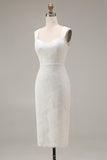 Vestido de novia midi con aplicación de encaje de tirantes finos de vaina de marfil