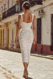 Vestido de novia midi con aplicación de encaje de tirantes finos de vaina de marfil