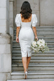 Vestido de novia midi tubo de cuello cuadrado blanco