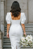 Vestido de novia midi tubo de cuello cuadrado blanco