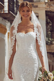 Vestido de novia midi de encaje con tirantes finos de corsé marfil