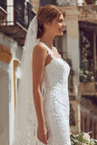 Vestido de novia midi de encaje con tirantes finos de corsé marfil
