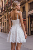 Vestido de recepción de boda de encaje blanco con tirantes finos en línea A