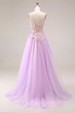 Vestido largo de graduación Sweetheart Lila Tulle A-Line con abertura