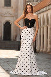 Vestido largo de lunares recortados de sirena negra blanca con lazo