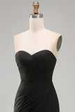 Vestido formal largo de gasa negra con tirantes y funda