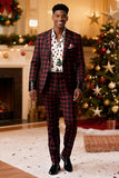 Trajes de fiesta para hombre con solapa con muescas de 2 piezas de cuadrícula roja y negra