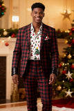 Trajes de fiesta para hombre con solapa con muescas de 2 piezas de cuadrícula roja y negra