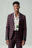 Trajes de fiesta para hombre con solapa con muescas de 2 piezas de cuadrícula roja y negra