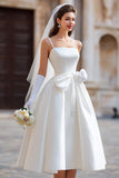 Vestido de novia largo de tirantes finos blanco A Line con lazo desmontable