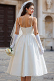 Vestido de novia largo de tirantes finos blanco A Line con lazo desmontable