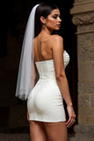 Vestido corto corto de novia Sweetheart Corset Bodycon Ivory