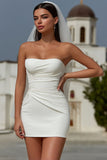 Vestido de novia corto de corte bodycon tirantes y fruncido