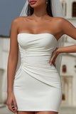 Vestido de novia corto de corte bodycon tirantes y fruncido