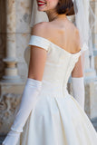 Corsé blanco de hombros descubiertos Un vestido de novia Midi de línea con lazos