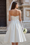 Vestido de novia blanco sin tirantes A Line con lazo (sin guantes)