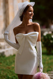 Vestido de novia corto blanco bodycon tirantes con lazo (sin guantes)