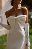Vestido de novia corto blanco bodycon tirantes con lazo (sin guantes)