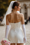 Vestido de novia corto de satén bodycon bodycon lazos blancos (sin guantes)