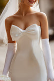Vestido de novia corto de satén bodycon bodycon lazos blancos (sin guantes)