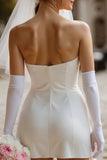 Vestido de novia corto de satén bodycon bodycon lazos blancos (sin guantes)