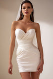 Vestido de novia mini fruncido Sweetheart White Bodycon