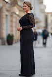 Vestido negro de talla grande sirena de un solo hombro para la madre de la novia con encaje