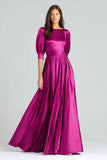 Vestido formal largo de satén fucsia