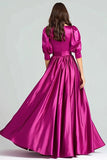 Vestido formal largo de satén fucsia