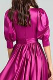 Vestido formal largo de satén fucsia